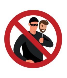 Illustration of a scam artist with a prohibited sign, representing air duct cleaning scams.