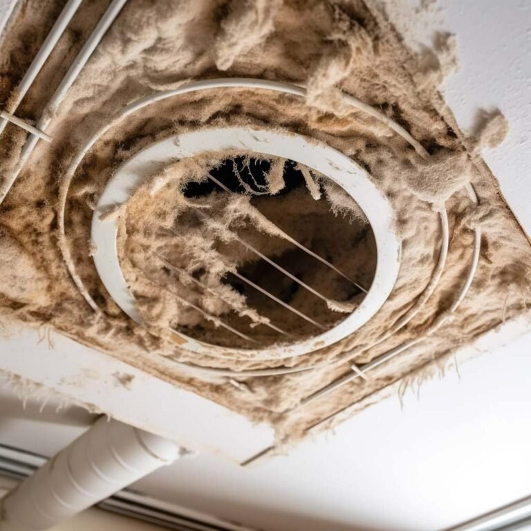 Dirty air duct covered with dust and debris in an Atlanta building