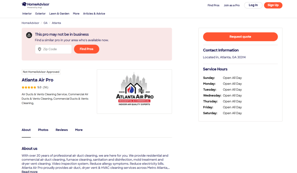 HomeAdvisor - Atlanta Air Pro Reviews